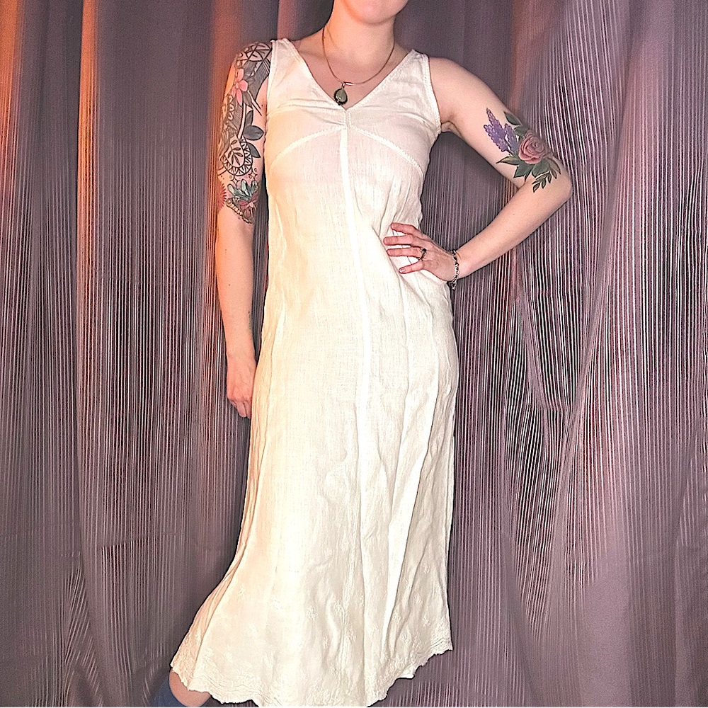 vintage white linen summer dress size small
